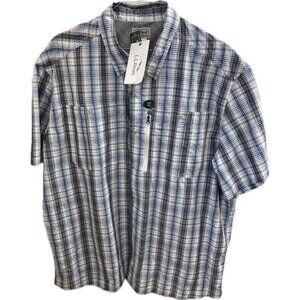 LL Bean Shirt Mens XXL Blue Plaid Vented Fishing Outdoor Zip Pocket UPF 50+